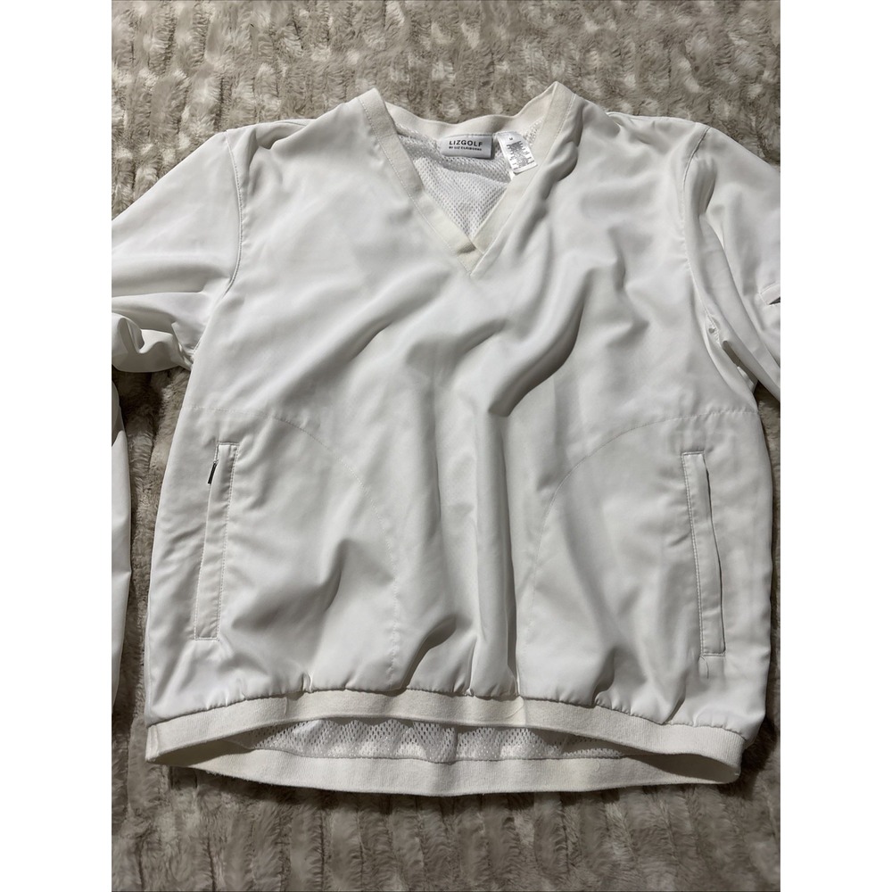 LIZGOLF Classic White Pullover Medium Zipper Pockets Long Sleeve Lightweight